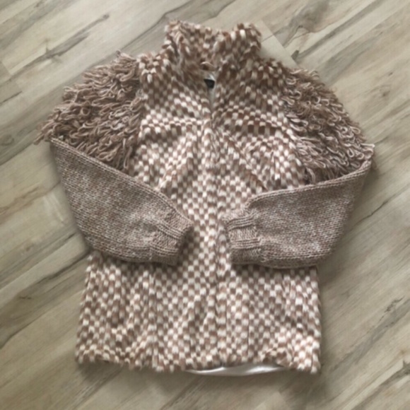 Topshop Textured Teddy Jacket in Cream and Brown - Picture 3 of 8